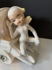 Vintage Lefton Sn 2363 Iridescent Pixie Elf   Wagon Planter Made In Japan