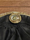 Vintage Black Satin Kiss Lock Frame Purse Gold Tone Beaded Trim Formal