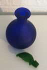 Vintage Art Deco Cobalt Blue Glass Perfume Bottle W green Leaf Stopper