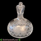 Vintage  Intricately Etched Glass Cruet For Oil   Vinegar  approx  4 5  Tall 