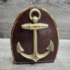 Vintage Brass Anchor Bookends Pair Brown Wood Nautical Maritime Coastal Decor