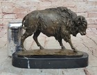 American Buffalo Bison Western Decor Bronze Marble Base Statue Sculpture Artwork
