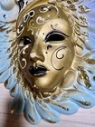 Berton Cello Ceramiche Artistiche Blue gold Glitter Mardi Gras Mask 10 5    Italy