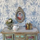 Free S h Miniature Dollhouse Vintage Framed Print Gold   Blue Flowers