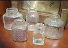 Vintage Lot Glass Inkwell Jars Bottles Total Of 5