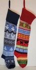    lot 2 Vintage Style Knit Christmas Stockings Snowman Fair Isle Red Blue Retro