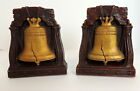 2 Vintage Liberty Bell Bookends Heavy Casted Resin Plastic Metal Base