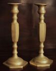 Pr Candlesticks  Mid 19th C  Solid Brass  Hexagon Baluster   Base  10  T