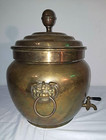 Huge Vintage Brass Chinese Hot Water Pot Huge Urn Samovar Foo Dog Handles
