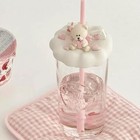 Starbucks Bear Glass Cup     17oz Pink Heart Embossed Glass Cloud Lid With Straw