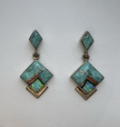Cathy C Webster Sterling Silver Diamond Shape Earrings Turquoise   Opal Inlay
