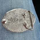 Vintage Turritella Agate Fossil Belt Buckle Silver Tone Western Scroll Oval Coco