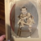 Antique Framed Portrait Photograph Photo Painting Young Child With Button Shoes