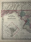 1870 Colton s Delaware   Maryland Hand Coloured Original Antique Map 17  X 14 