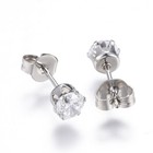 Stainless Steel Set Pendant Necklace Earrings Zirconia Flat Round 17 7   P867