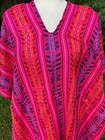 Fringed Gaban Poncho Woven Maya Pattern 6x2 75 Mexican Pink Rainbow Onesize P4