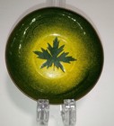 Vintage Enamel On Copper Maple Leaf Trinket Dish Bowl Green Yellow 3 