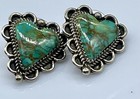Navajo Turquoise Sterling Heart Earrings Pierced Signed G  Boyd Southwestern