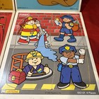 Lot Of 4 Vintage Playskool Wood Puzzles Goofy  Hats  Train  Occupations Read