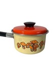 Vintage Marubishi Mushroom Enamel  4 Piece Saucepan Set 1960s 70s Vibrant Orange