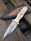 Custom Handmade Damascus Steel Dagger Knife Engraved Skull Handle leather Sheath