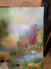 Vintage Signed Copper Enamel Landscape Wall Art Painting 20x16 Mid Century Green