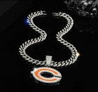 Chicago Bears Gem Necklace Silver Bling Nfl Football Pendant   24  Chain