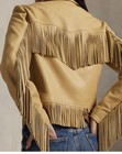 Women s Vintage Lambskin Leather Jacket 100  Real Beige Latest Fringe Jacket