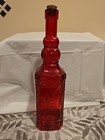 Holiday Red Glass Decorative Bottle  12 1 2   Tall With Raised Design With Cork