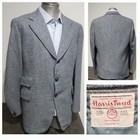 Vtg Harris Tweed Hacking Jacket Mens Blue gray Country Riding 46 W ticket Pocket
