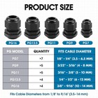 25 Pack Cable Gland Kit     Ip68 Waterproof Nylon Mixed Sizes  25 Pack   Black