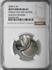 2000-d 5c Jefferson Nickel Ngc Ms63 Dramatic  mint Error Struck 55  Off Center 