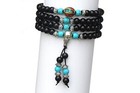 Mala Beads Stretch Bracelet  Black Obsidian Tiger Eye Buddhist Prayer Beads 