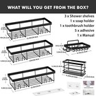 Adhesive Shower Caddy Organizer Shelves Rack - 5 Pack Corner Bathroom Storage 