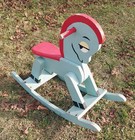 Vintage Cute Wooden Rocking Horse Child Size Toddler Rideable Blue And Red