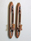 Vintage Wooden Shuttle Loom Mill Bobbin Candlestick Holders Repurposed  p25