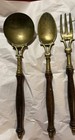 Antique Brass Wood Four-piece Kitchen Utensil Set French Country                