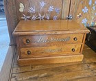         vtg Abel Morrall   s  Needles Advertising Two Drawer Shop Cabinet        