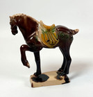Vintage Chinese Tang Dynasty Style War Horse Glazed Ceramic Figurine
