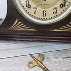 Vintage Plymouth Chime Mantle Clock Wind Up Key Dark Wood Finish Read