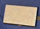 Vtg    50s Kaycraft Crushed Mother Of Pearl Brass Wrist Compact Iridescent Glamor