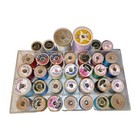 Lot Of 34 Vintage Wooden Thread Spools In Original Holder Sewing Decor 