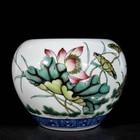 Chinese Famill Rose Porcelain Hand Painted Lotus  crab Pattern Brush Washer 8031