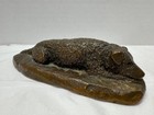 Original Signed And Dated Antique Bronze Sculpture Reclining Dog