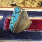 Native American Zuni Handmade Sterling Silver Natural Turquoise Inlay Ring