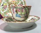 Antique Chinese Export Porcelain Cup Saucer   Small Plate Rose Medallion As Is