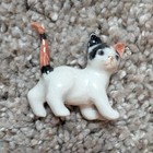 Mini Ceramic Calico Cat Kitten Figurine Playing Yarn Black White Orange Brown