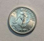 1944 D  unc  Philippines 10 Centavos Wwii Era Silver  Coin