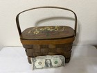 Vintage Wooden Sewing Basket     Sakowitz  Wicker Box Signed 10 5  X 6 - Signed