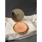 Vintage Fifth Avenue Gold Tone Etched Floral Round Makeup Compact With Mirror